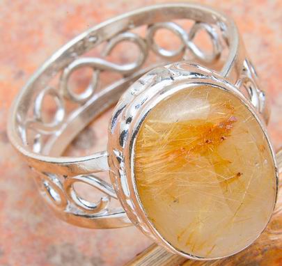 16mm GENUINE RUTILATED QUARTZ RING 925 SILVER